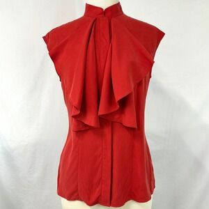 LAFAYETTE 148 NEW YORK NWT Persimmon 100% Silk Ruffle Jabot Blouse Women's 2